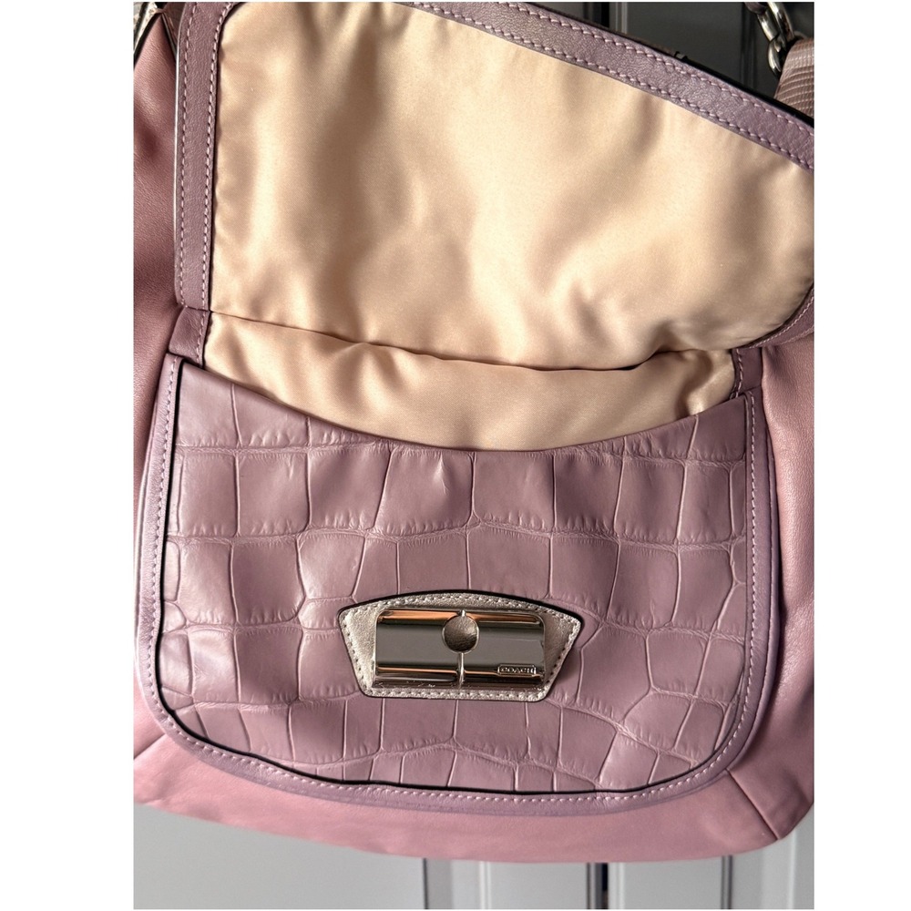 Coach VTG Kristin Spectator Croc Embossed Leather Flap Shoulder Bag 19310,Purple - Picture 4 of 9